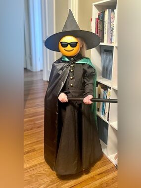 Kids Black Witch Costume with Green and black satin cape- Halloween Outfit
